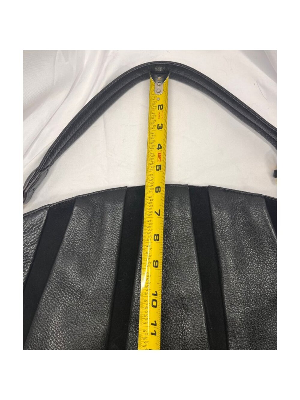 Aimee Kestenberg Black Leather Suede Stripe Hobo Shoulder Bag Gold Tassel - Picture 11 of 12